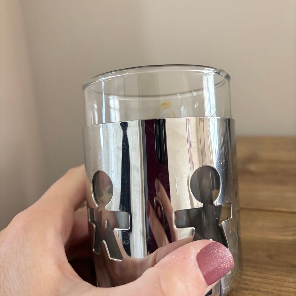Vintage Alessi Postmodern Girotondo Design Mug Stainless Steel Glass Set of 2 - Picture 8 of 8